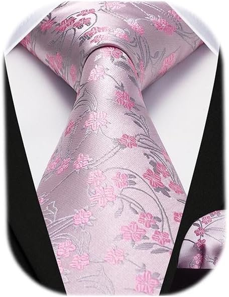 Men Floral Ties Woven Classic 3.4" NeckTie Set Formal Tie Pocket Square for Wedding with Handkerchief