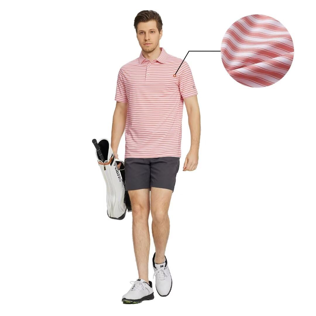 M MAELREG Golf Shirts for Men Short Sleeve Dry Fit Casual Striped Performance Moisture Wicking Collared Mens Polo Shirts