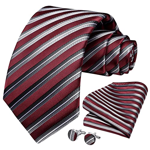 HISDERN Mens Ties Set Stripe Plaid Ties for Men and Pocket Square Cufflinks Formal Silk Necktie Wedding Business