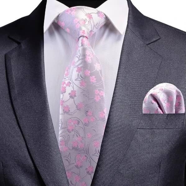 Men Floral Ties Woven Classic 3.4" NeckTie Set Formal Tie Pocket Square for Wedding with Handkerchief