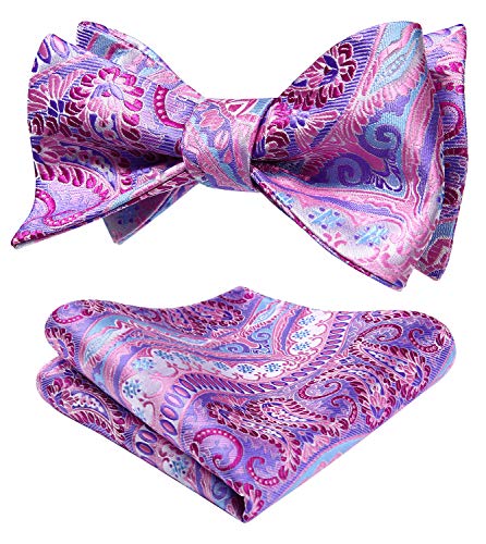 HISDERN Bow Ties for Men Floral Bowties Mens Self Tie Bow Tie Handkerchief Jacquard Woven Bowtie Pocket Square Set