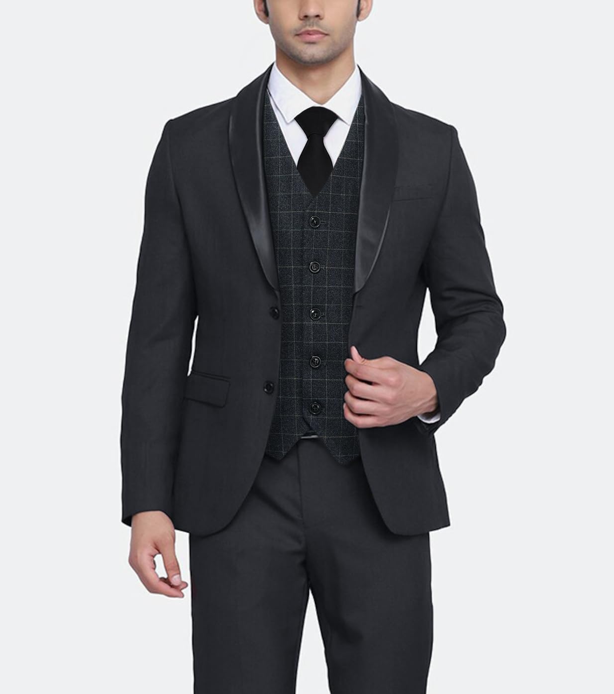 HISDERN Men's Suit Vest Plaid Dress Vest for Men Slim Fit Formal Business Waistcoat Tuxedo V-Ncek Solid Vest for Wedding