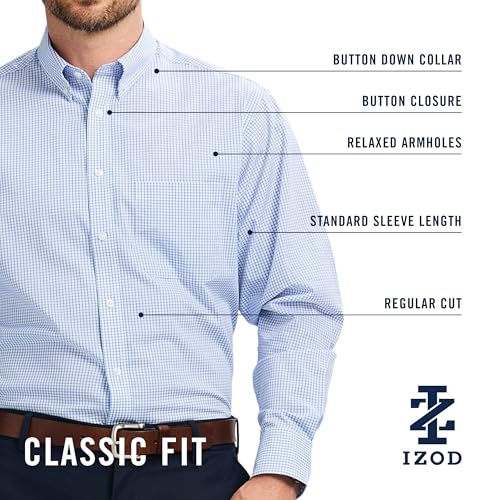 IZOD Men's Wrinkle Resistant Stretch Fabric Button Down Collar Dress Shirt