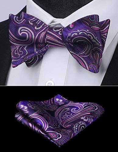 HISDERN Bow Ties for Men Paisley Bowties Mens Self Tie Bow Tie and Pocket Square Set Formal Tuxedo Wedding Bowtie