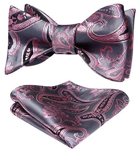 HISDERN Bow Ties for Men Paisley Bowties Mens Self Tie Bow Tie and Pocket Square Set Formal Tuxedo Wedding Bowtie