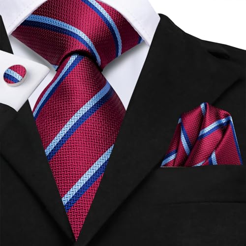 Dubulle Mens Paisley Striped Tie Silk Mens Necktie and PocketSquare Cufflinks Set Wedding Fomral Party