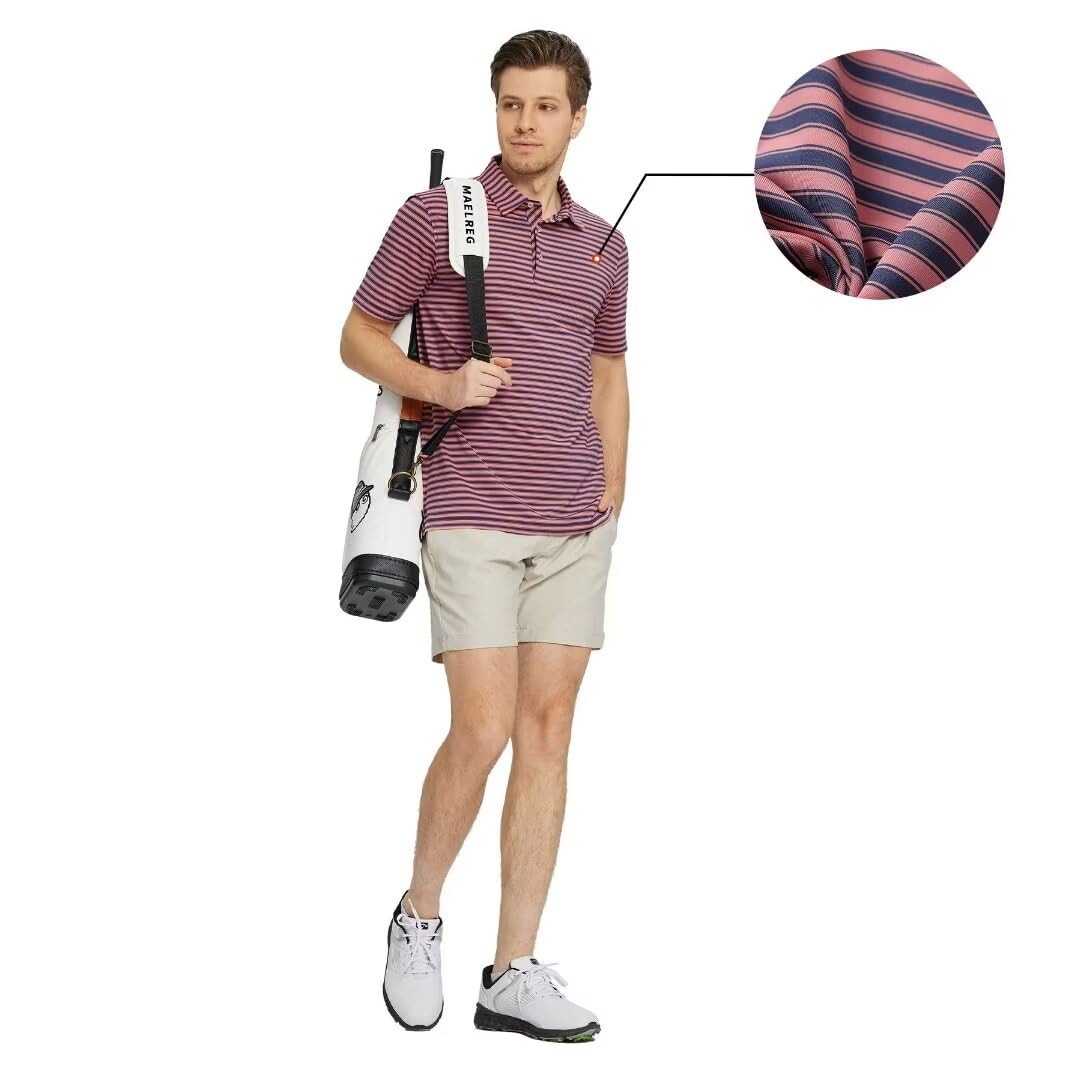 M MAELREG Golf Shirts for Men Short Sleeve Dry Fit Casual Striped Performance Moisture Wicking Collared Mens Polo Shirts