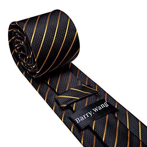 Barry.Wang Stripe Men Ties Set Classic WOVEN Necktie with Handkerchief Cufflinks Formal