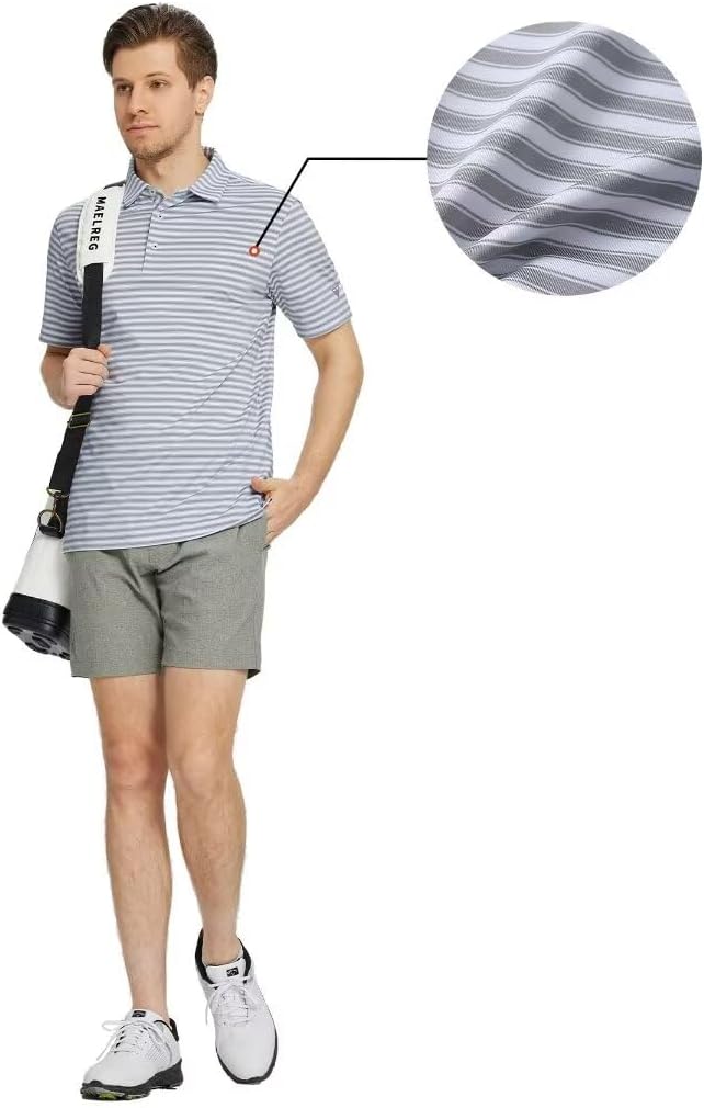 M MAELREG Golf Shirts for Men Short Sleeve Dry Fit Casual Striped Performance Moisture Wicking Collared Mens Polo Shirts