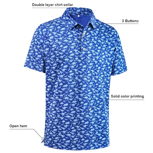 DEOLAX Mens Polo Shirts Performance Moisture Wicking Mens Golf Shirt Fashion Print Dry Fit Golf Shirts Short Sleeve