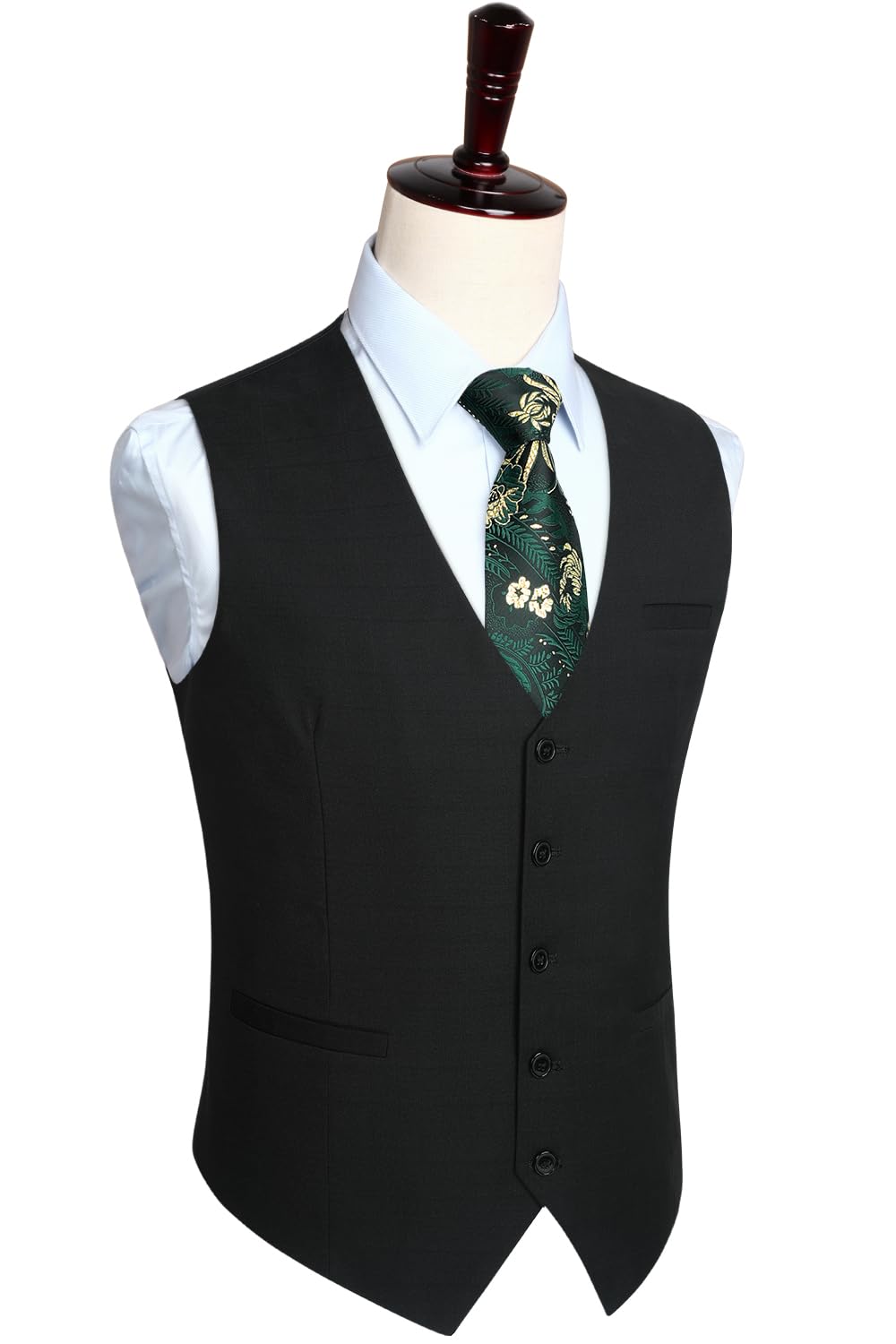 HISDERN Men's Suit Vest Plaid Dress Vest for Men Slim Fit Formal Business Waistcoat Tuxedo V-Ncek Solid Vest for Wedding