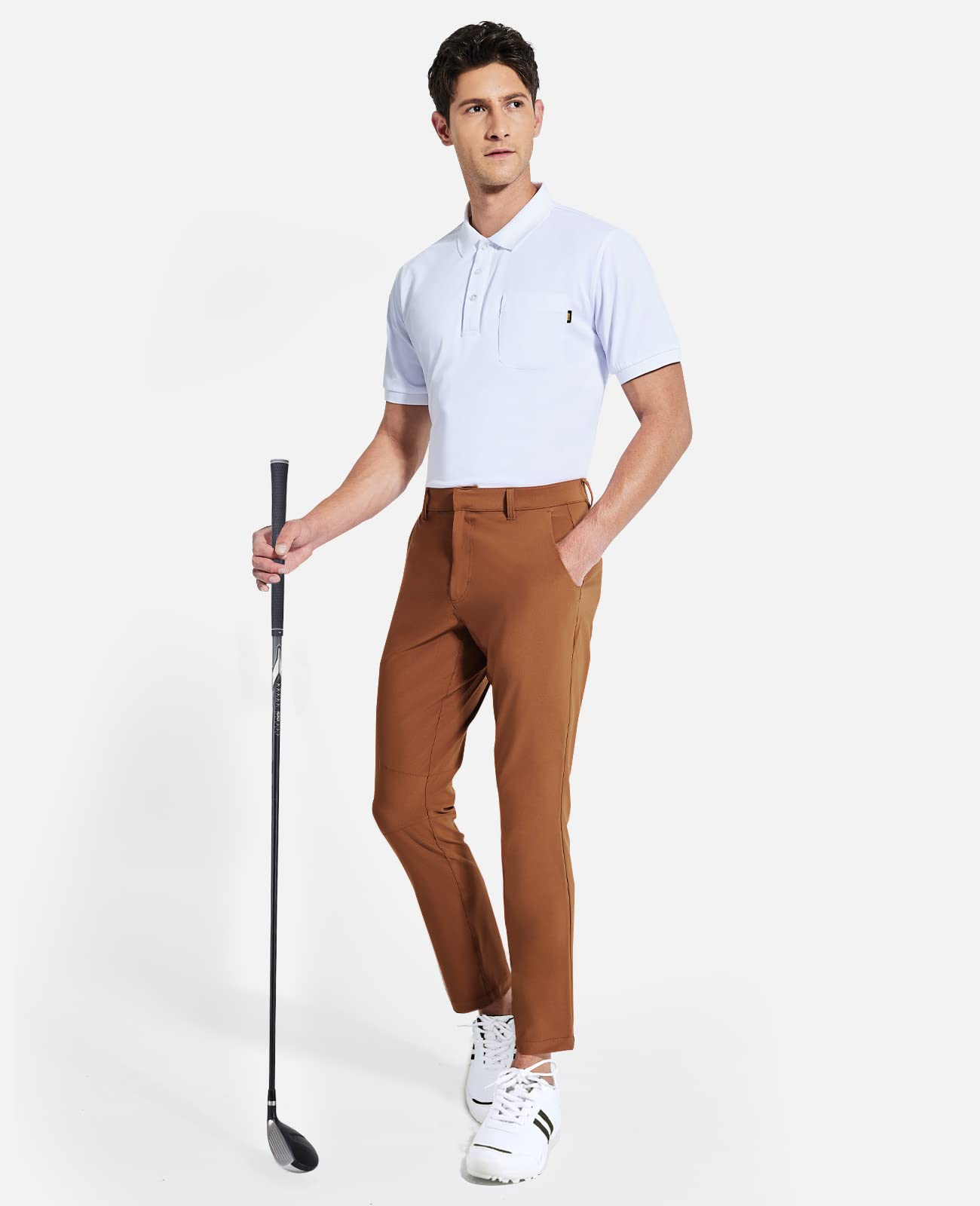 MIER Men's Stretch Golf Pants Slim Fit Lightweight Quick Dry Casual Work Dress Pants with 5 Pockets, Elastic Waist