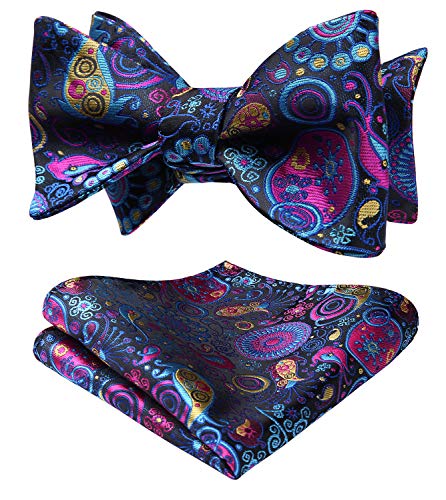 HISDERN Bow Ties for Men Floral Bowties Mens Self Tie Bow Tie Handkerchief Jacquard Woven Bowtie Pocket Square Set