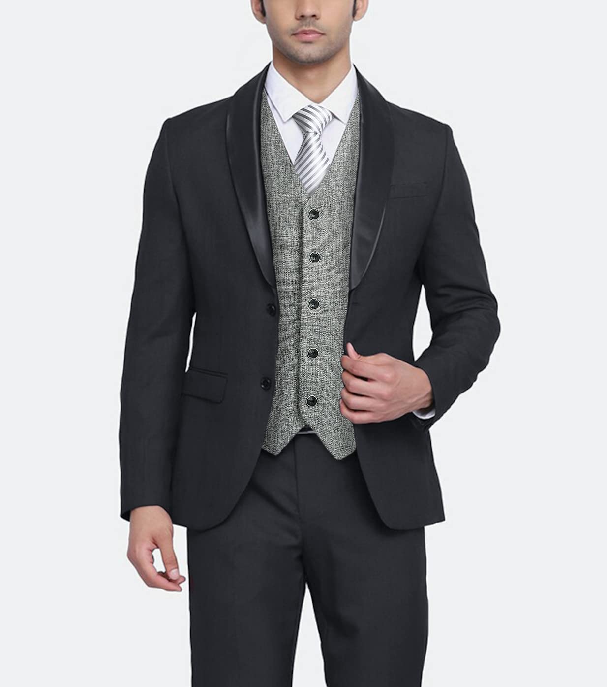 HISDERN Men's Suit Vest Business Plaid Formal Dress Waistcoat Slim Fit Vests for Men with 3 Pocket for Suit or Tuxedo