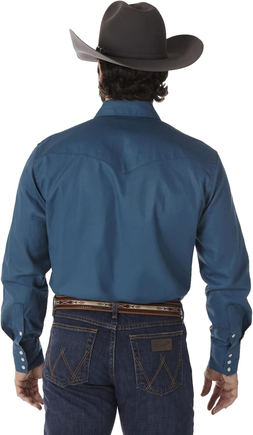 Wrangler Mens Cowboy Cut Firm Finish Long Sleeve Western Snap Solid Work Shirt