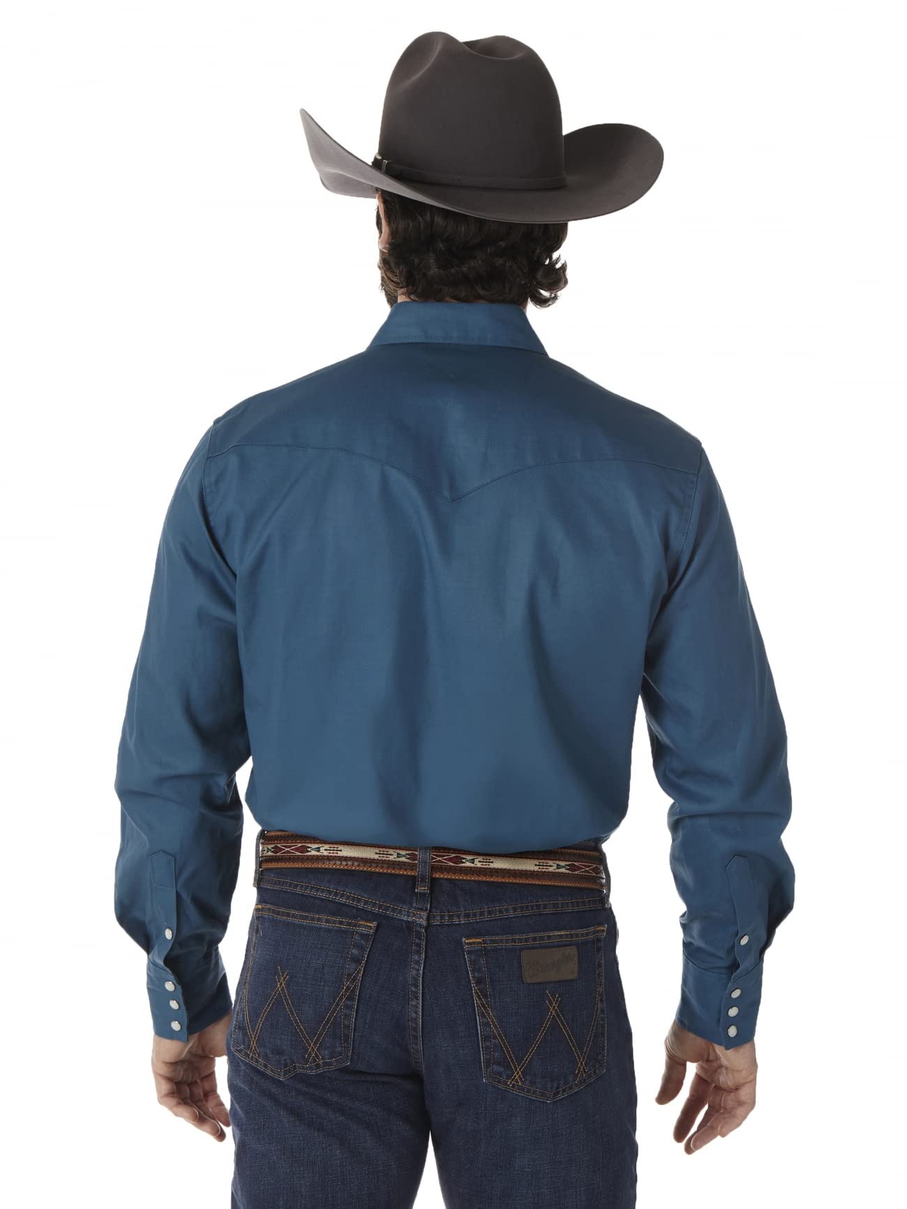 Wrangler Mens Cowboy Cut Firm Finish Long Sleeve Western Snap Solid Work Shirt