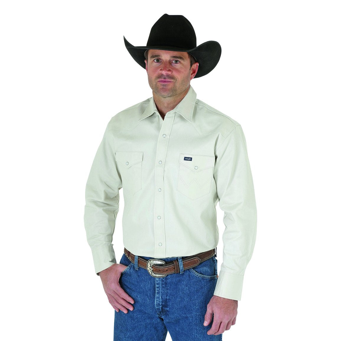 Wrangler Mens Cowboy Cut Firm Finish Long Sleeve Western Snap Solid Work Shirt