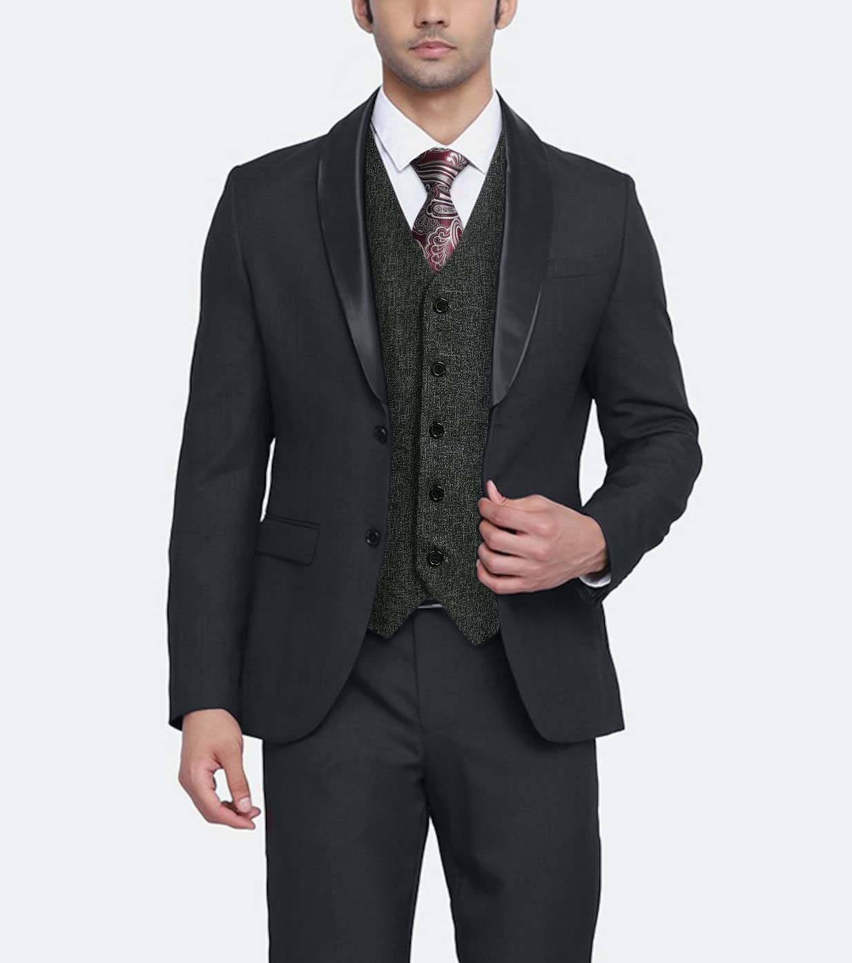 HISDERN Men's Suit Vest Business Plaid Formal Dress Waistcoat Slim Fit Vests for Men with 3 Pocket for Suit or Tuxedo