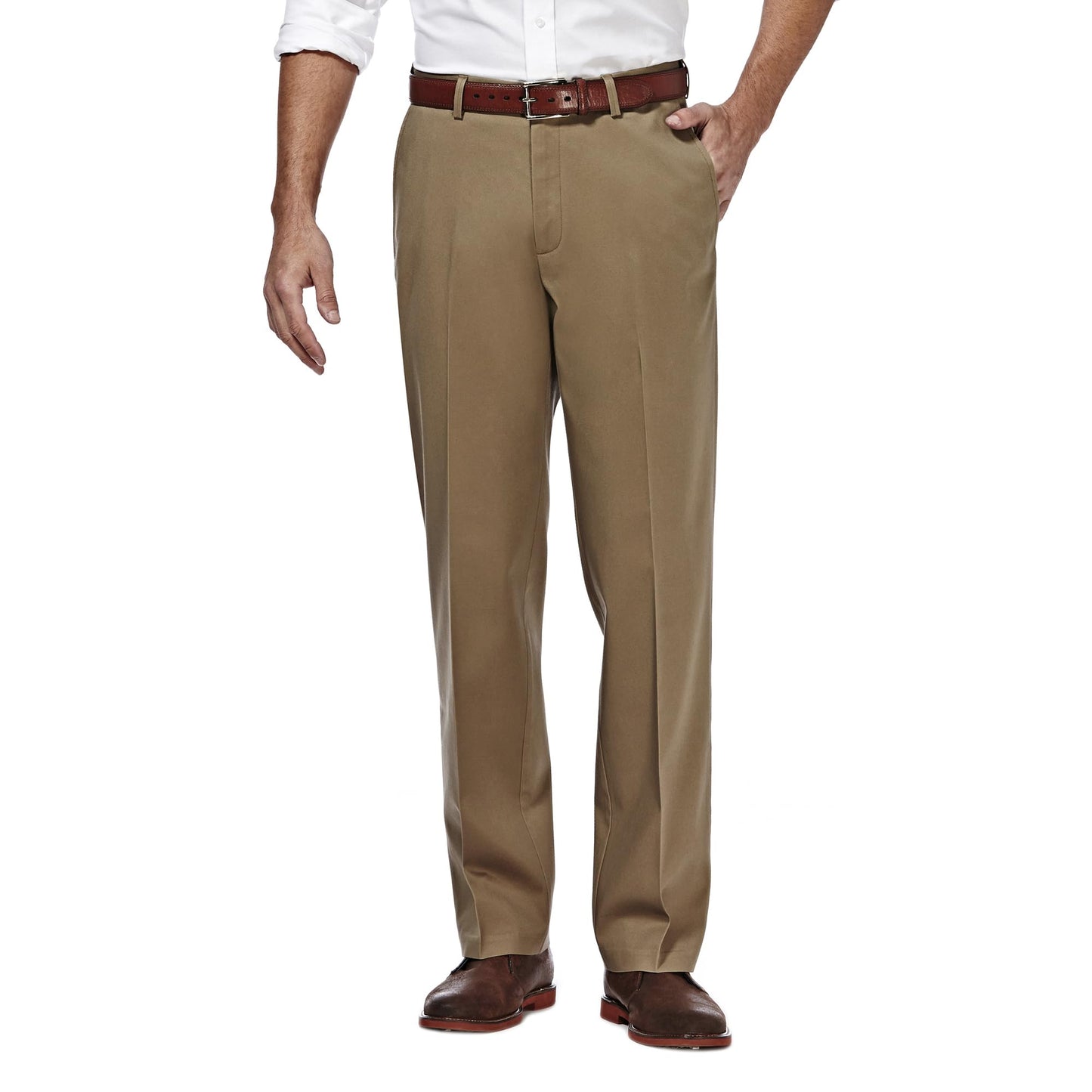 Haggar Men's Premium No Iron Khaki Classic Fit Expandable Waist Flat Front Pant (Regular and Big & Tall Sizes)