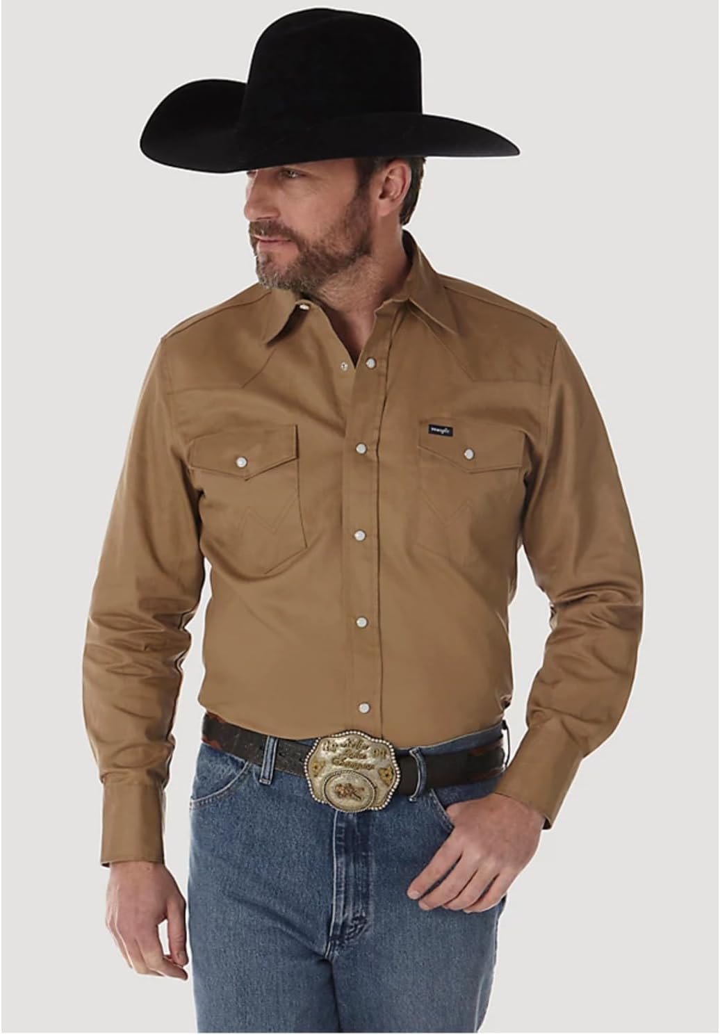 Wrangler Mens Cowboy Cut Firm Finish Long Sleeve Western Snap Solid Work Shirt