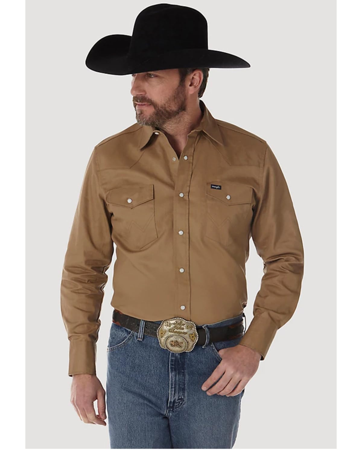 Wrangler Mens Cowboy Cut Firm Finish Long Sleeve Western Snap Solid Work Shirt