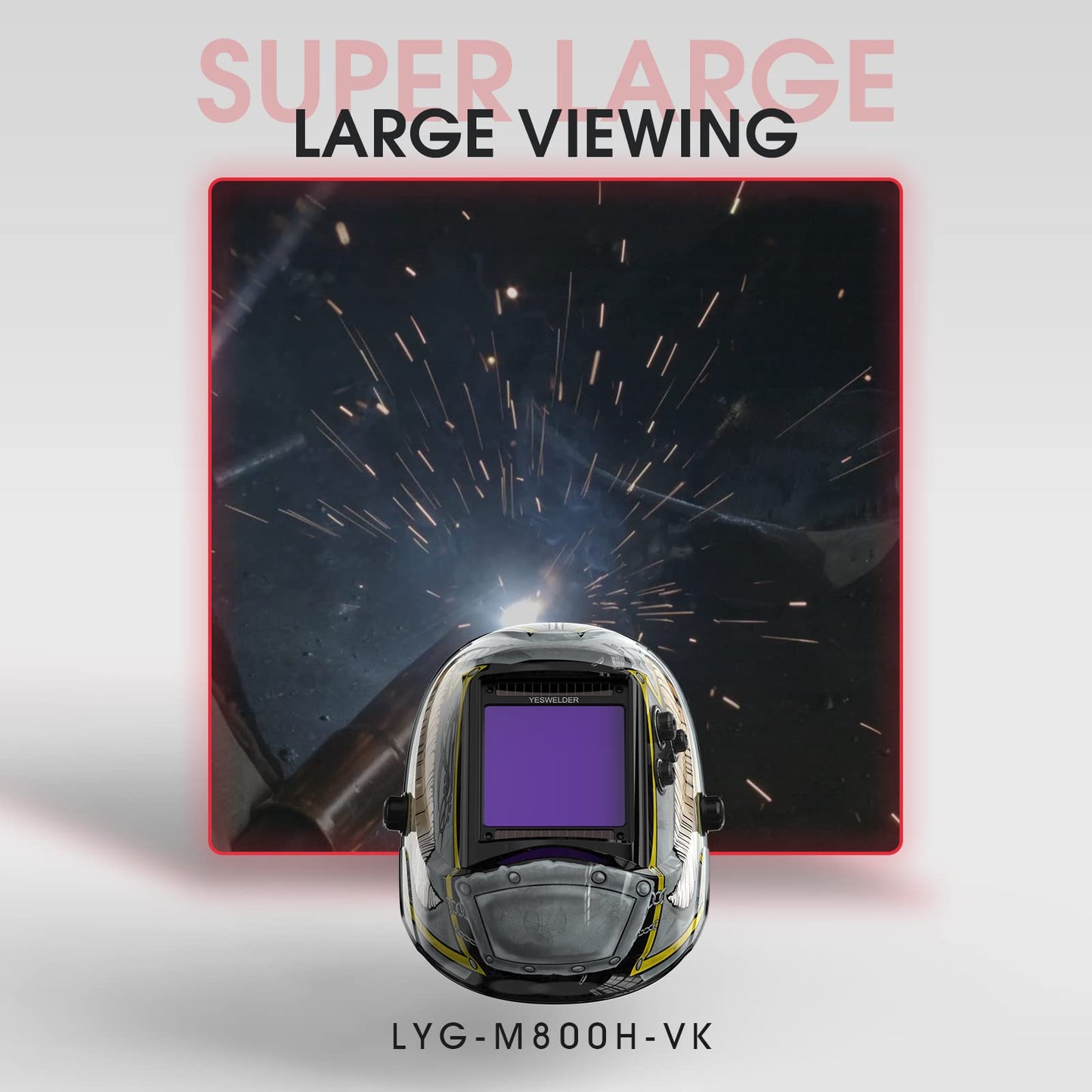 YESWELDER Large Viewing Screen 3.93"X3.66" True Color Solar Power Auto Darkening Welding Helmet, 4 Arc Sensor Wide Shade 4/5-9/9-13 for TIG MIG Arc Weld Grinding Welder Mask LYG-M800H-Q