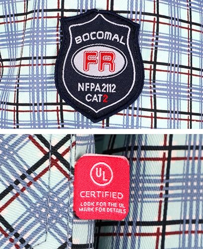 BOCOMAL FR Shirts Flame Resistant NFPA2112/CAT2 6.5oz Light Weight Printed Fire Retardant Plaid Shirt