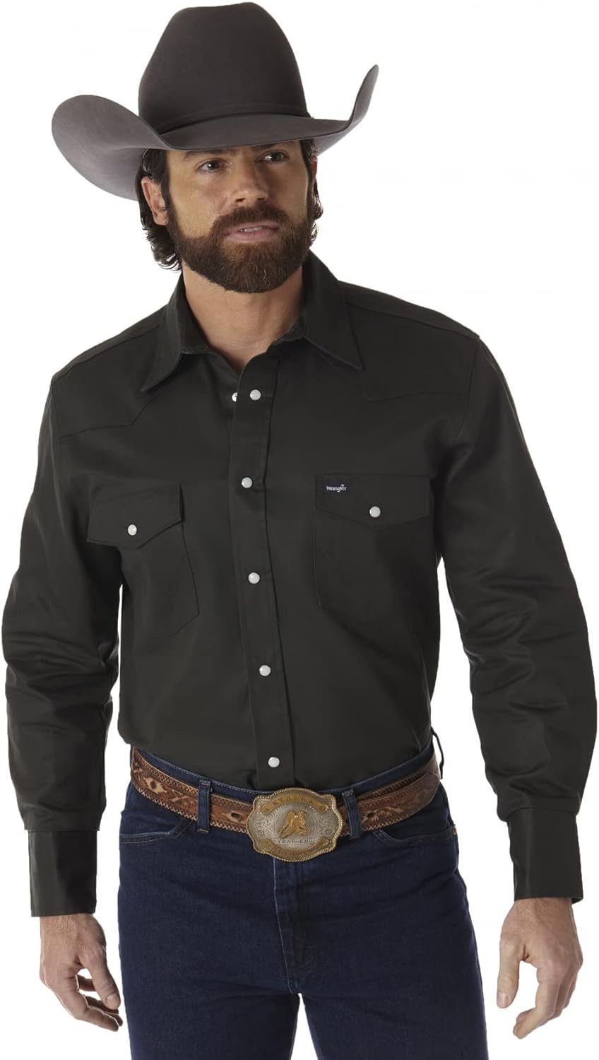 Wrangler Mens Cowboy Cut Firm Finish Long Sleeve Western Snap Solid Work Shirt