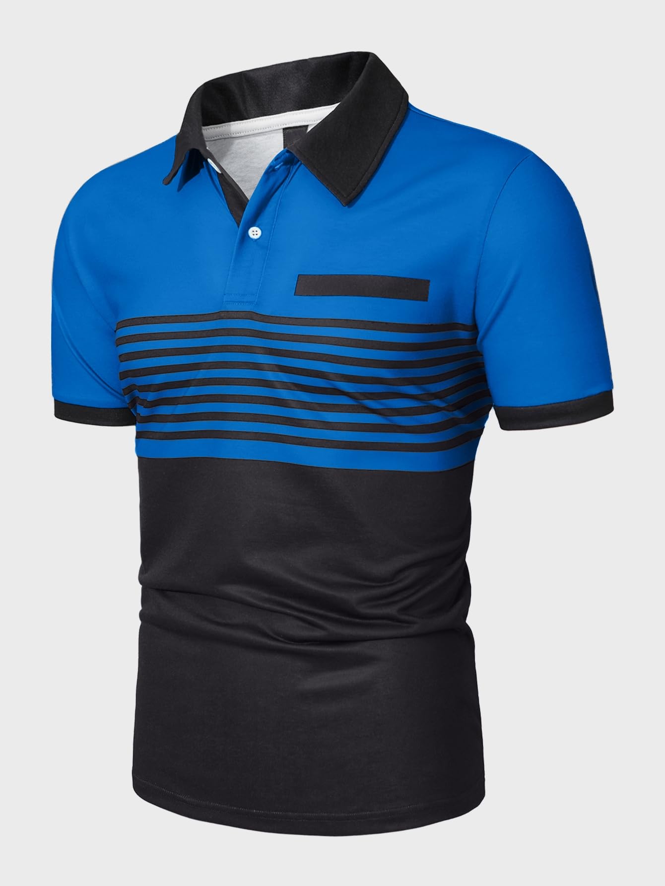 SOLY HUX Men's Golf Polo Shirts Short Sleeve Collar Tennis Shirt Color Block Striped Work T-Shirt