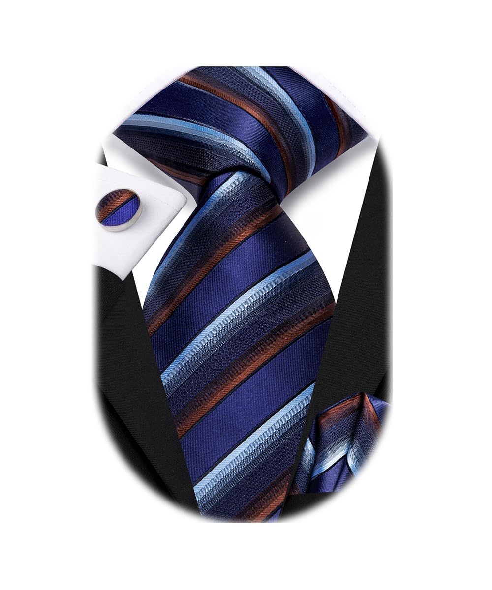 Dubulle Mens Tie Set Solid Paisley Silk Striped Necktie for Men with Cufflinks Tie and Pocket Square