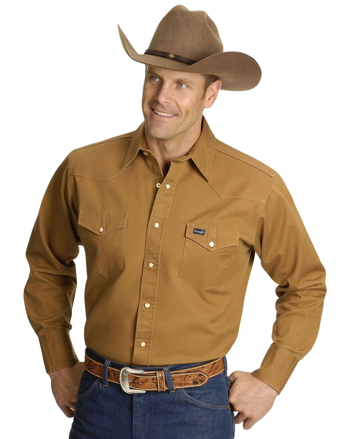 Wrangler Mens Cowboy Cut Firm Finish Long Sleeve Western Snap Solid Work Shirt