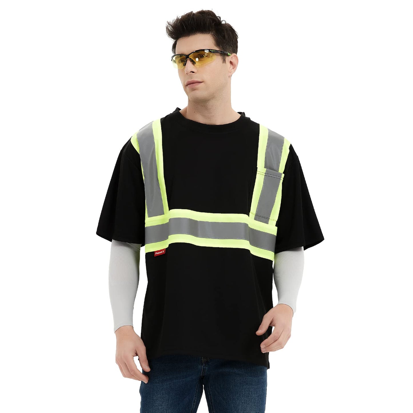 ProtectX High Visibility Short Sleeve Reflective Safety T-Shirt, Men's Heavy Duty Breathable Hi Vis Shirts, Class 2 Type R