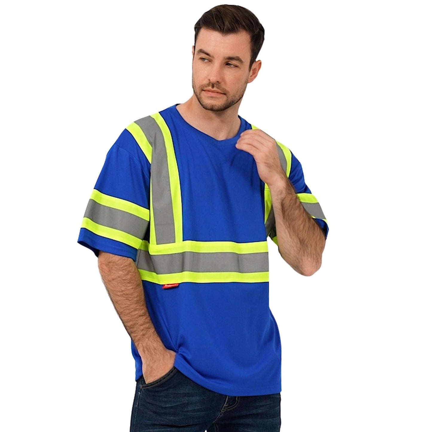 ProtectX High Visibility Short Sleeve Reflective Safety T-Shirt, Men's Heavy Duty Breathable Hi Vis Shirts, Class 2 Type R