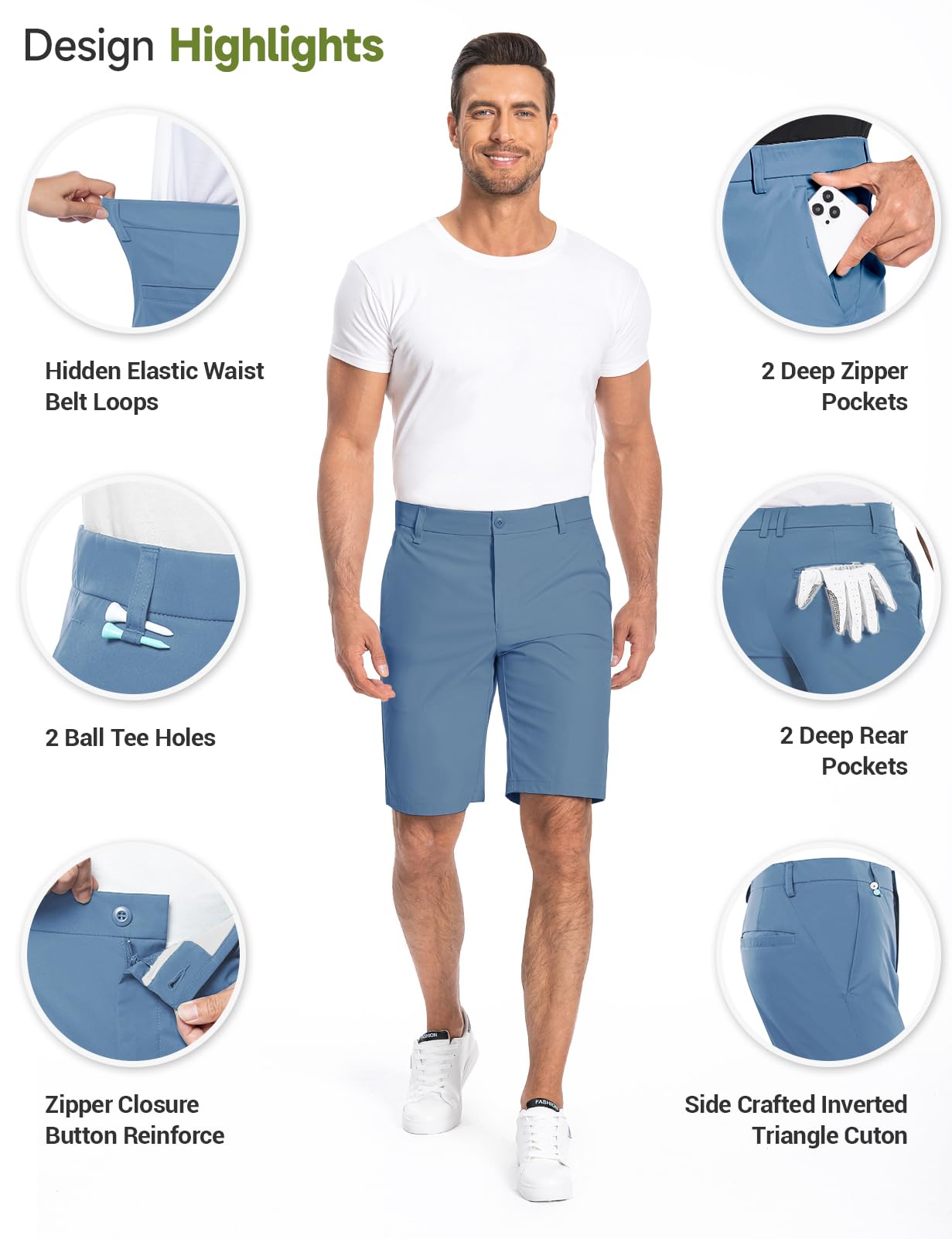 Men's Golf Shorts 7" 10" Dress Casual Shorts Quick Dry Stretch Anti-Wrinkle Work Hybrid Chino Shorts with 4 Pockets