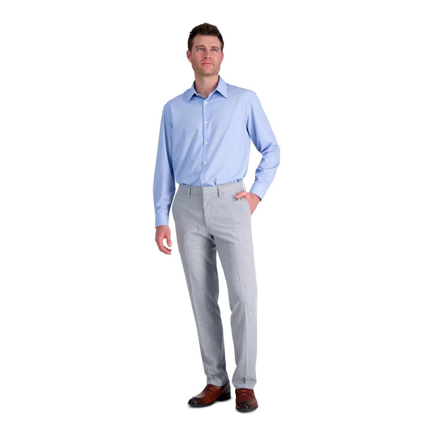 HAGGAR Mens 4 Way Stretch Slim Fit Flat Front Dress Pant