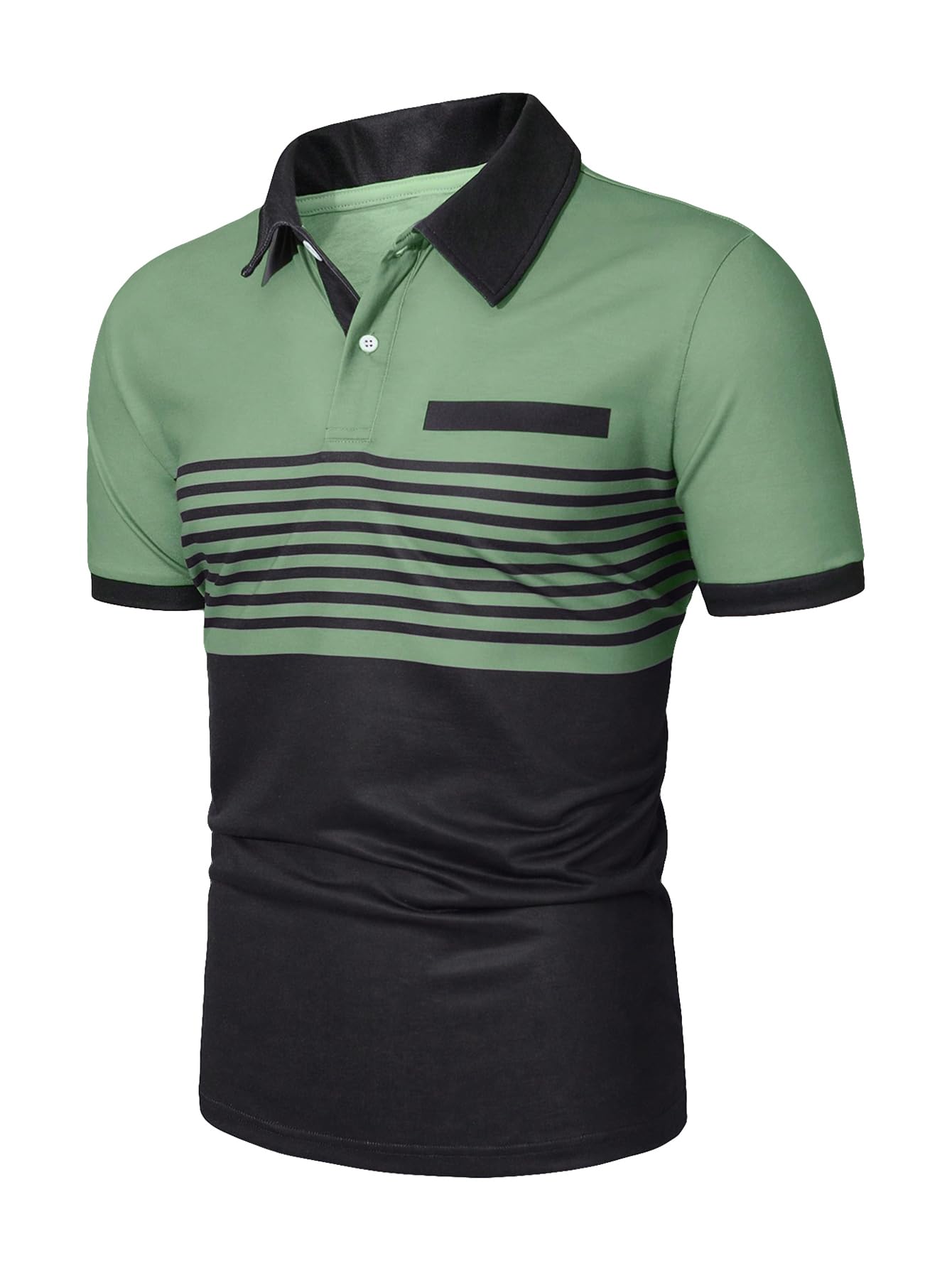 SOLY HUX Men's Golf Polo Shirts Short Sleeve Collar Tennis Shirt Color Block Striped Work T-Shirt