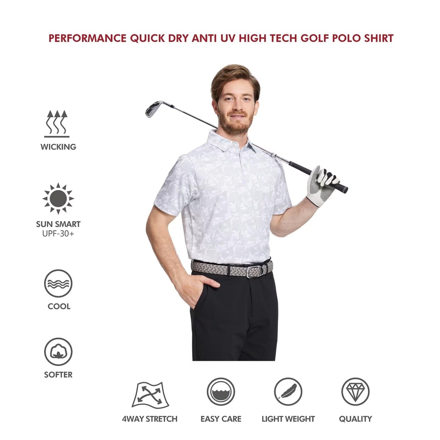 Men's Golf Polo Shirts Short Sleeve Striped Performance Moisture Wicking Dry Fit Golf Shirts for Men