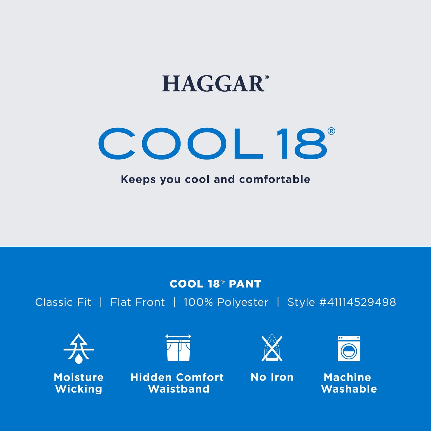 Haggar Mens Cool 18 Classic Fit Flat Front Hidden Expandable Waistband Casual Pant