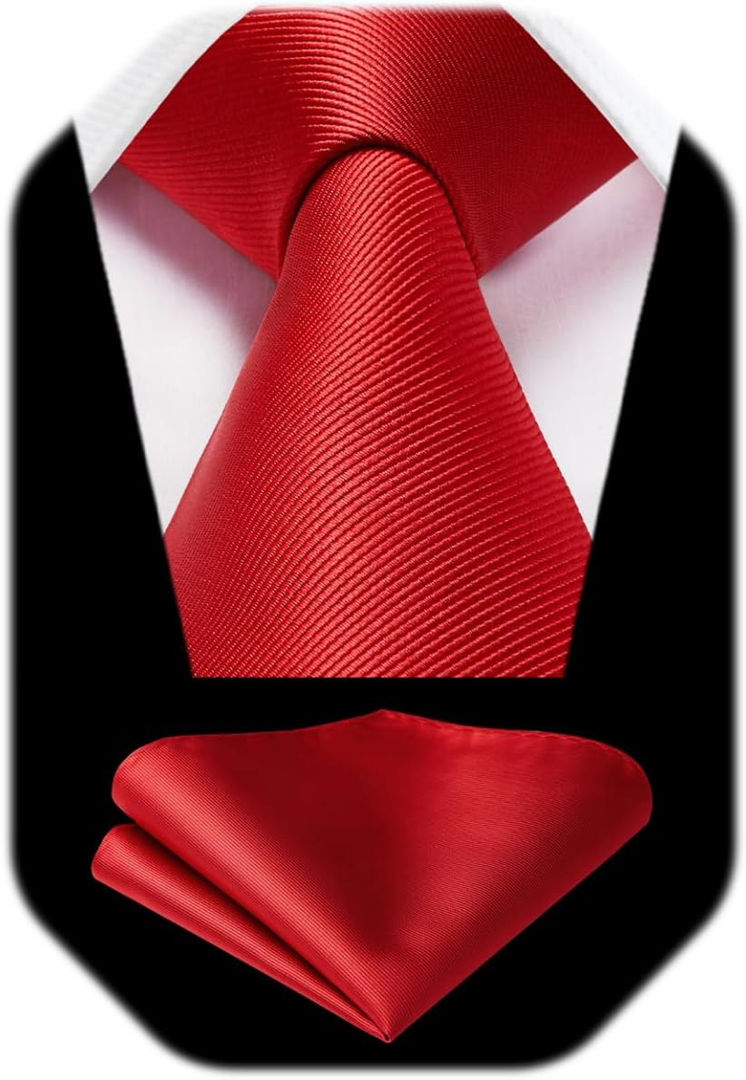 HISDERN Mens Ties Solid Color Ties for Men Formal Necktie with Pocket Square Set Satin Silk Neck Tie Handkerchiefs Set