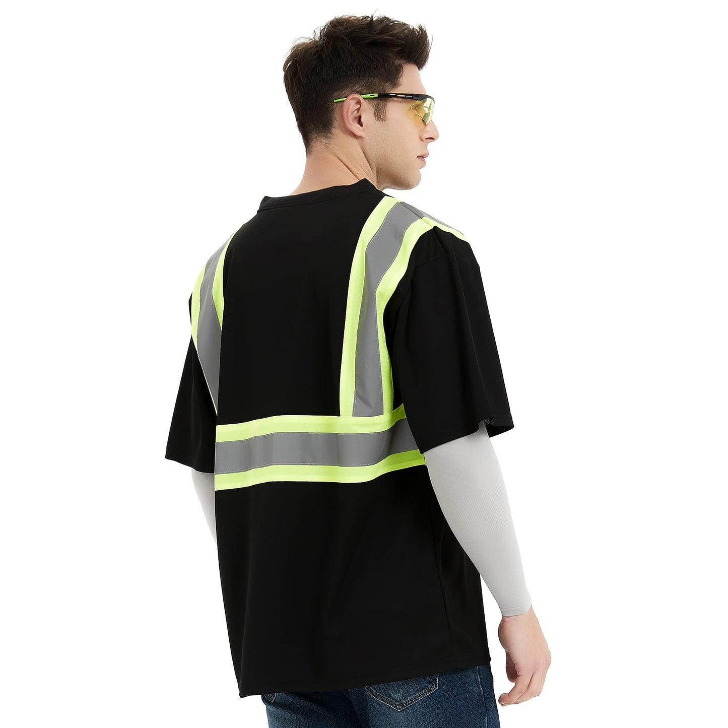 ProtectX High Visibility Short Sleeve Reflective Safety T-Shirt, Men's Heavy Duty Breathable Hi Vis Shirts, Class 2 Type R