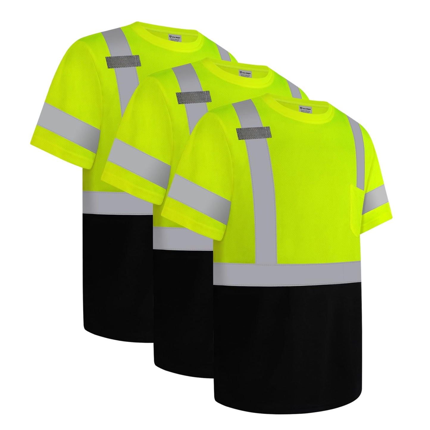 High Visibility Shirts for Men Class 3 Hi Vis Reflective Safety Construction Shirts for Men Women, Short Sleeve Work Shirts with Black Bottom, Meet ANSI, Durable & Breathable, Yellow L