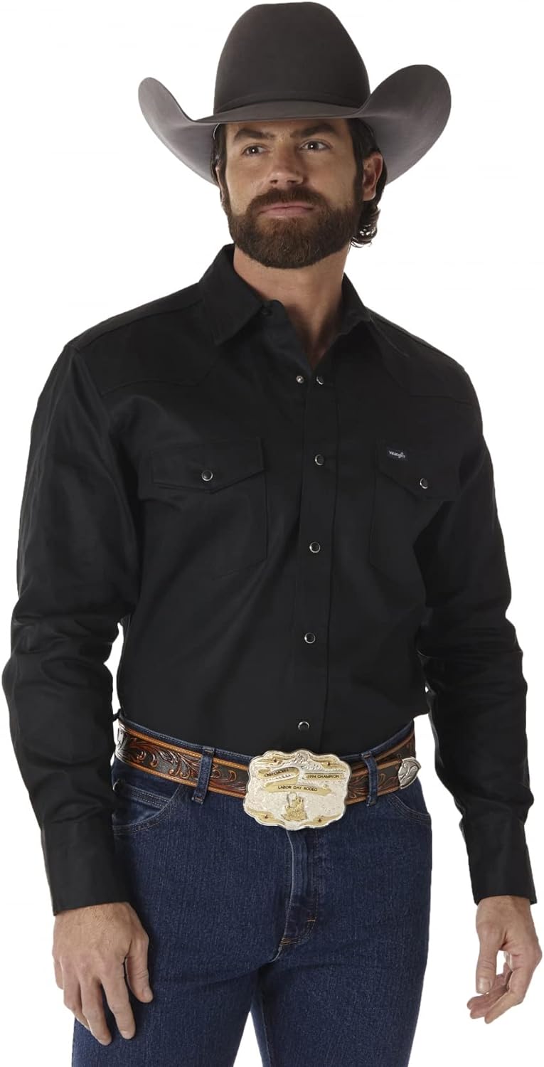 Wrangler Mens Cowboy Cut Firm Finish Long Sleeve Western Snap Solid Work Shirt