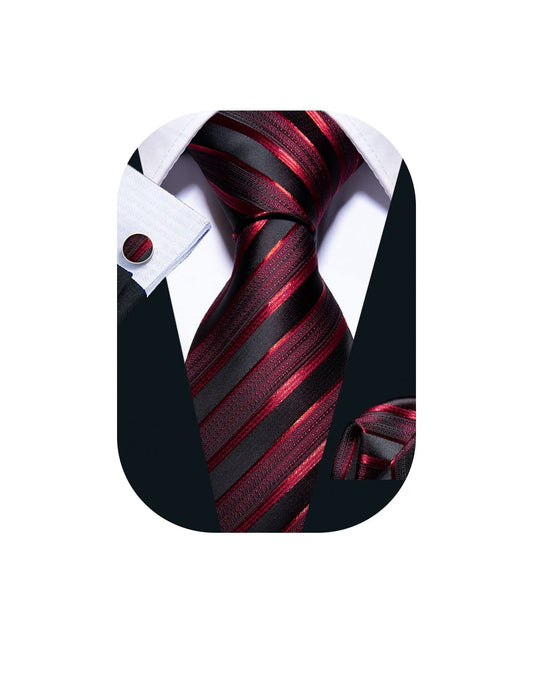 Barry.Wang Stripe Men Ties Set Classic WOVEN Necktie with Handkerchief Cufflinks Formal