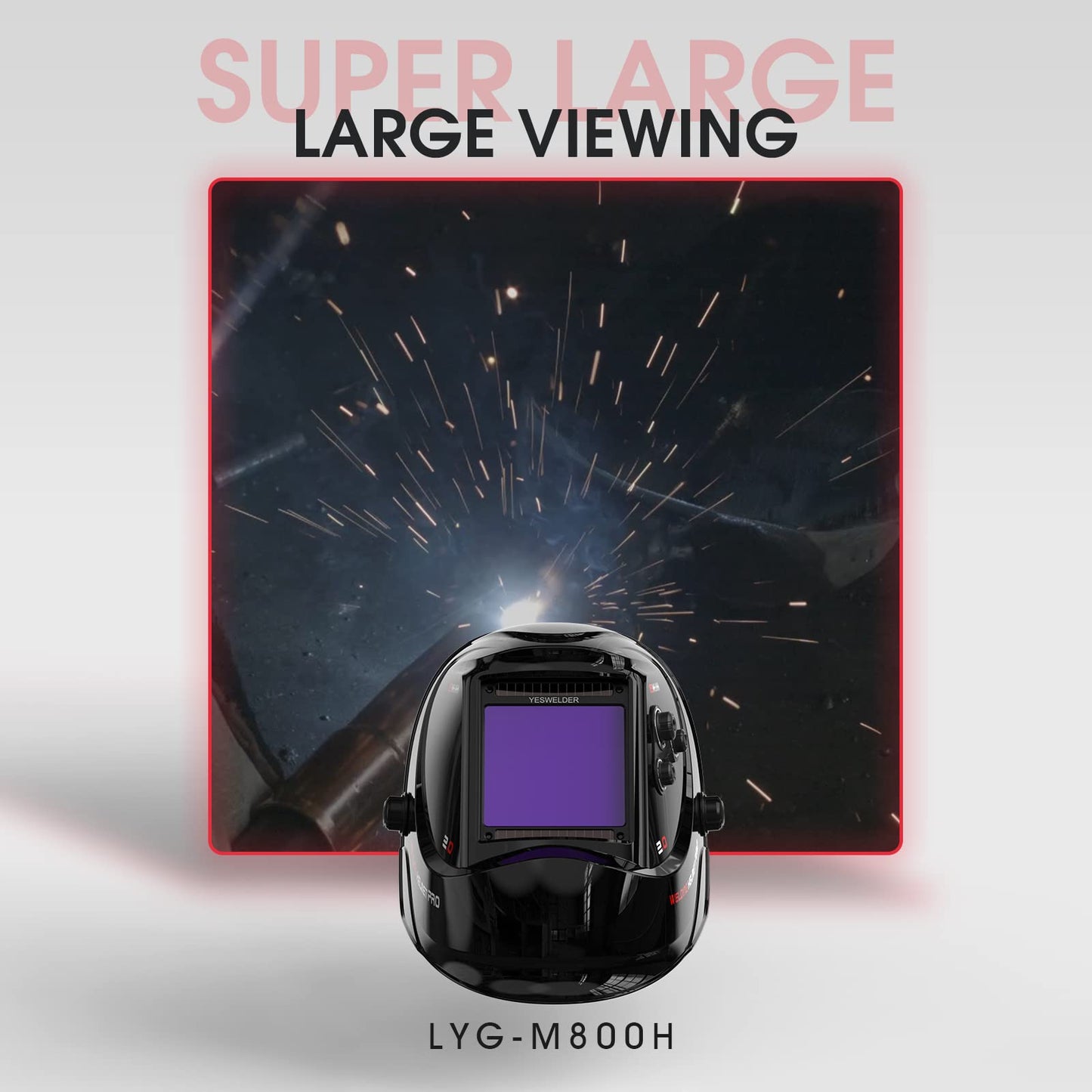 YESWELDER Large Viewing Screen 3.93"X3.66" True Color Solar Power Auto Darkening Welding Helmet, 4 Arc Sensor Wide Shade 4/5-9/9-13 for TIG MIG Arc Weld Grinding Welder Mask LYG-M800H-Q