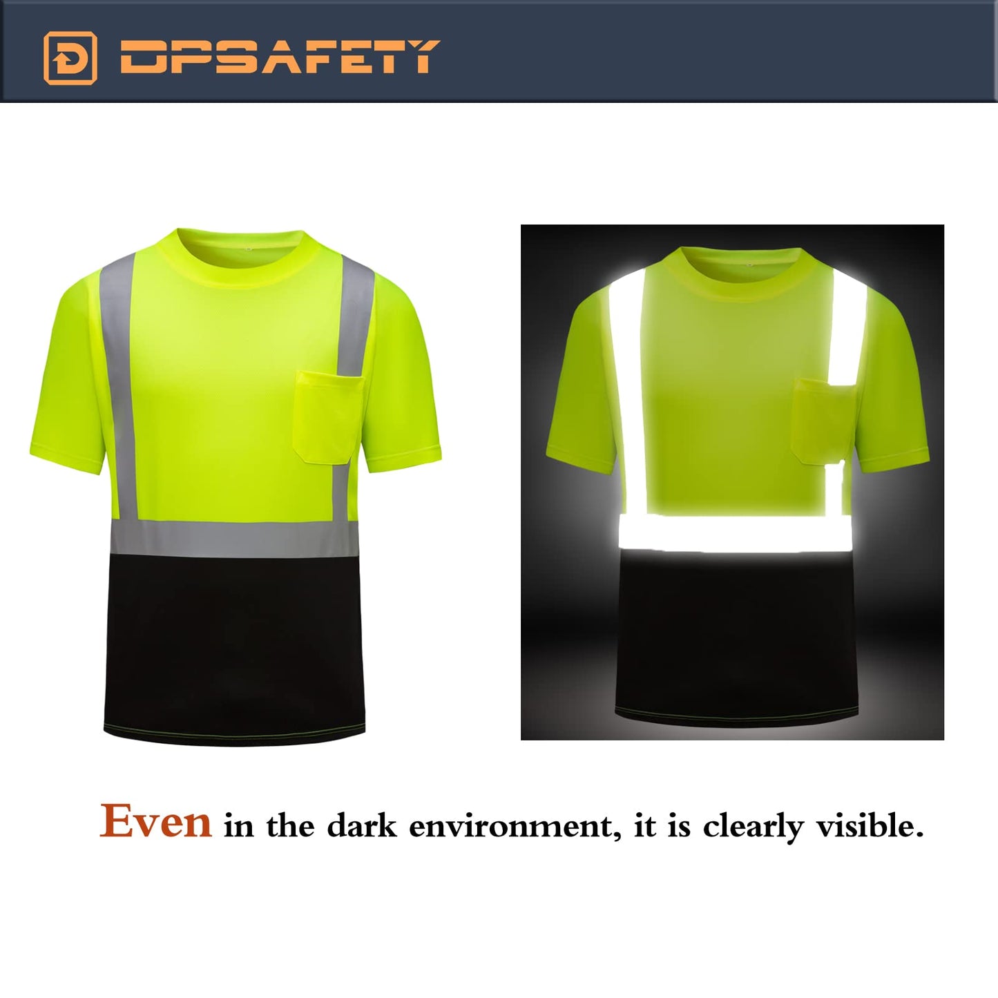 High Visibility Shirts Quick Dry Safety T Shirts with Reflective Strips and Pocket Short Sleeve Mesh Hi Vis Construction Work Class 2 Shirt for Men/Women Black Bottom Lime,Medium