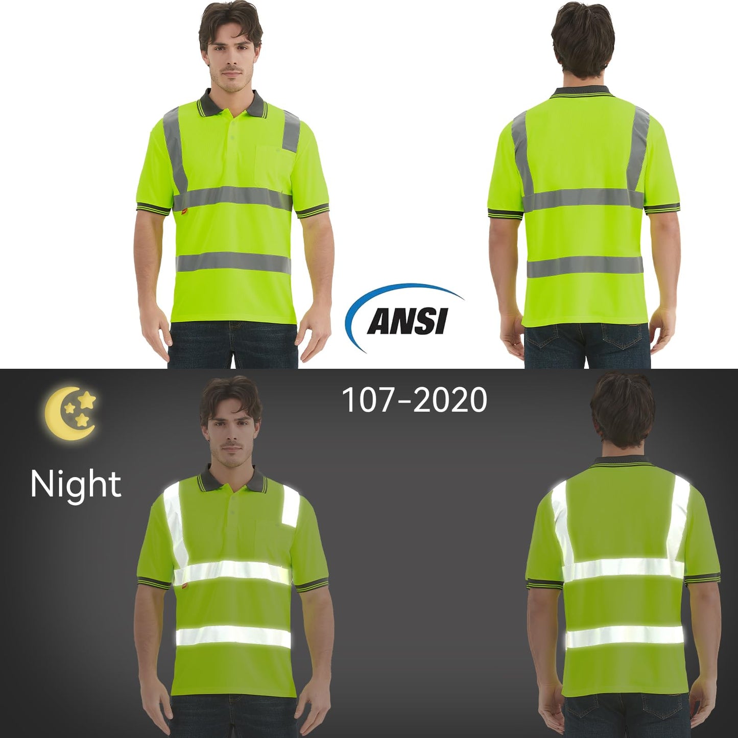 ProtectX High Visibility Short Sleeve Reflective Safety T-Shirt, Men's Heavy Duty Breathable Hi Vis Shirts, Class 2 Type R