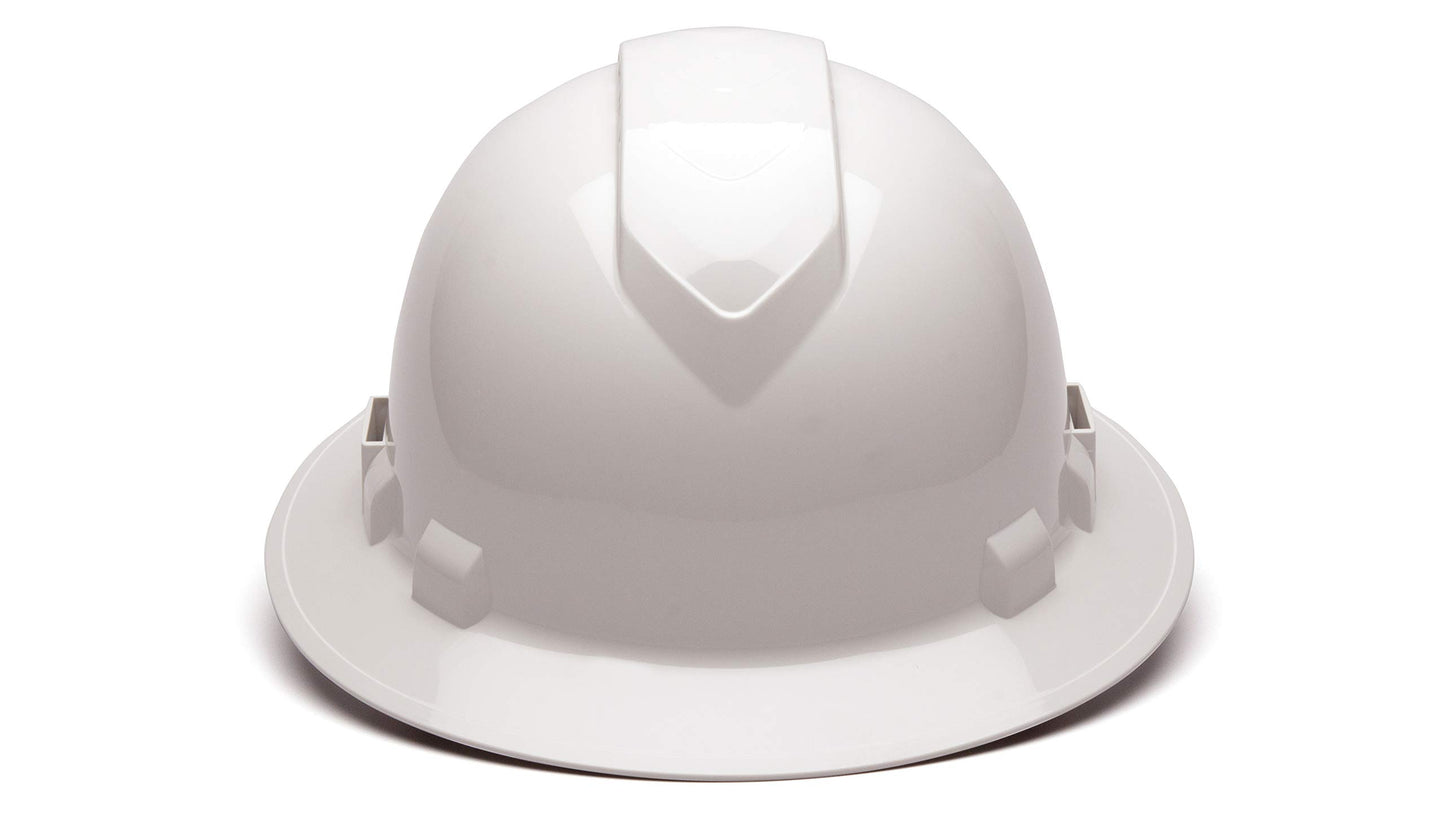 PYRAMEX Ridgeline Full Brim Hard Hat, Vented, 4-Point Ratchet Suspension, White