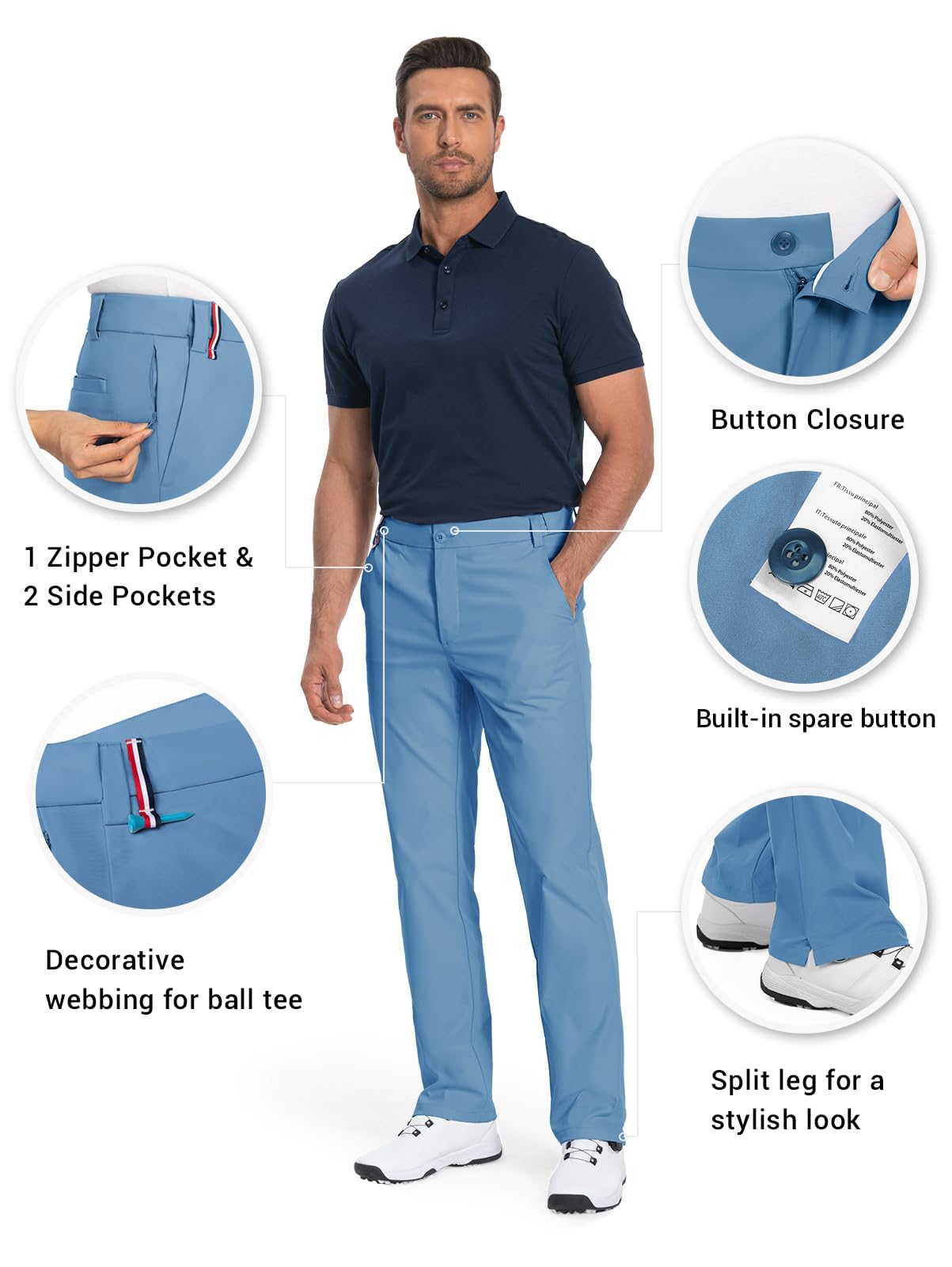 Men's-Golf-Pants-Classic-Fit Stretch Quick Dry Lightweight Dress Work Casual Outdoor Comfy Trousers with Pockets