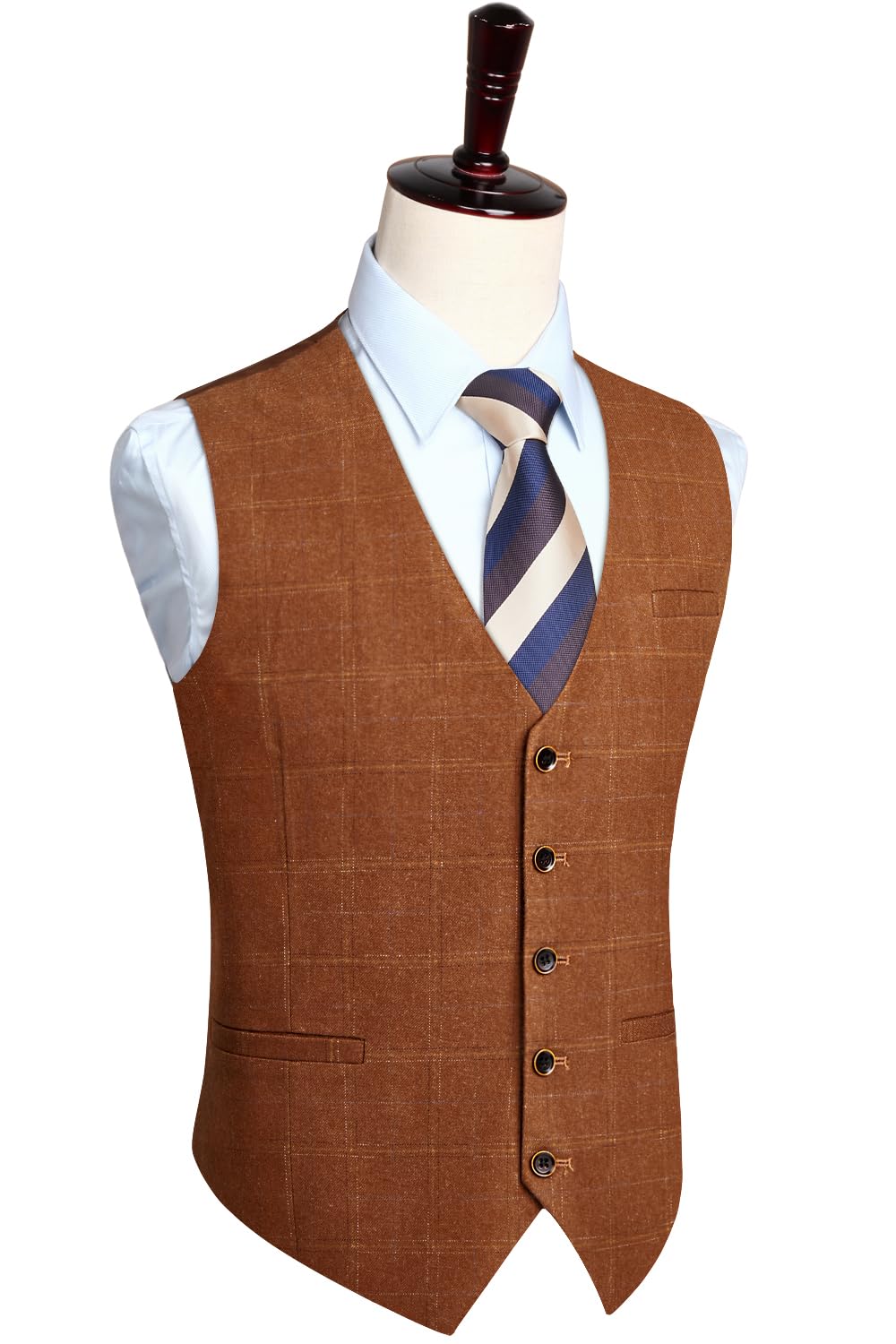 HISDERN Men's Suit Vest Business Plaid Formal Dress Waistcoat Slim Fit Vests for Men with 3 Pocket for Suit or Tuxedo