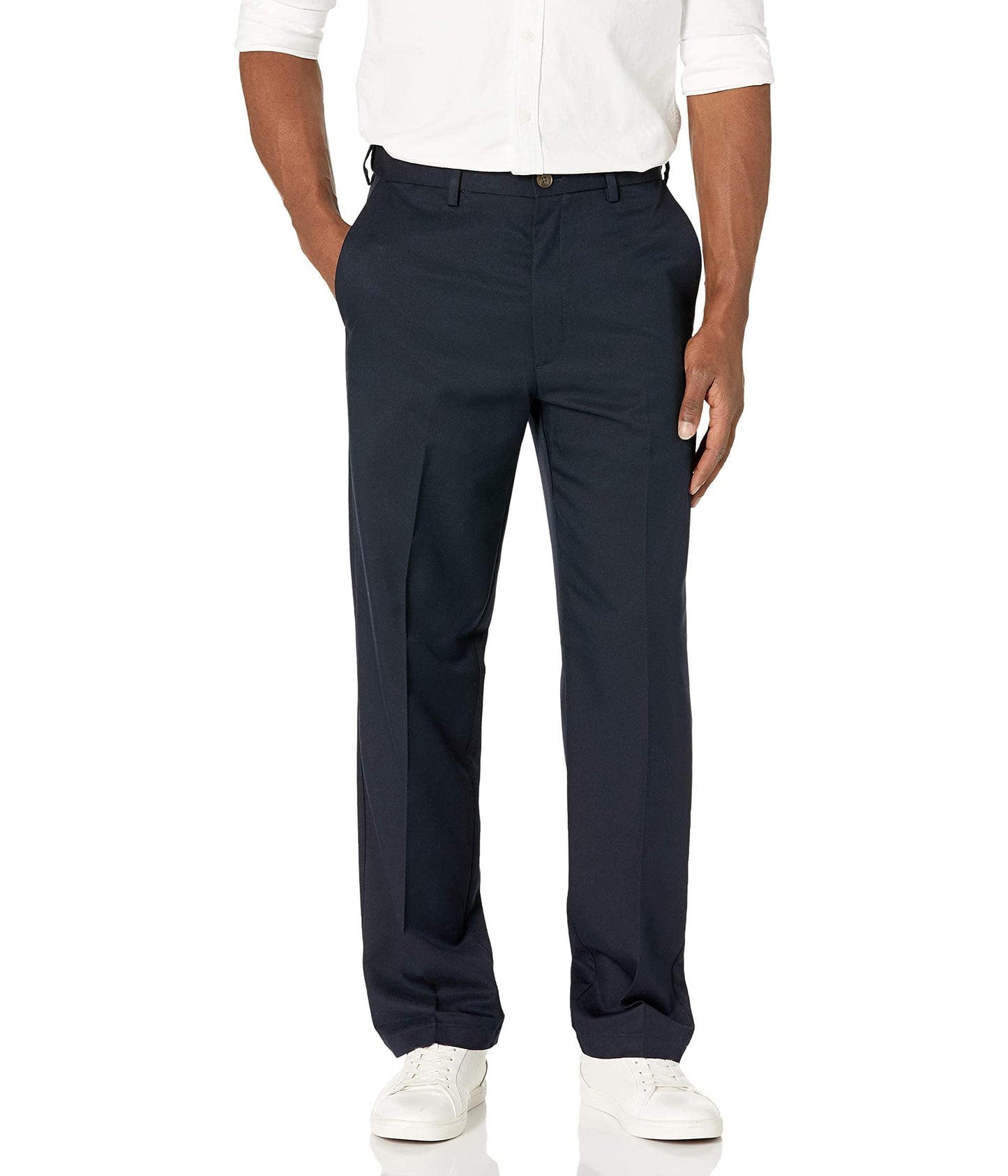 Haggar Mens Cool 18 Classic Fit Flat Front Hidden Expandable Waistband Casual Pant